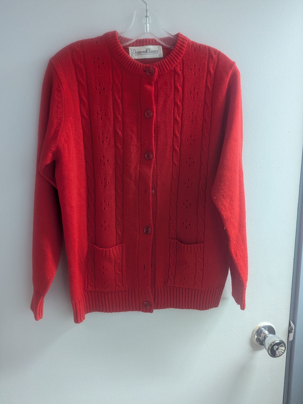 Classic Red Cable-Knit Button-Front Cardigan Sweater